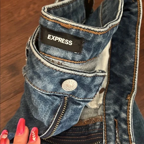 Express Blue Distressed Boyfriend Jeans - Picture 2 of 6